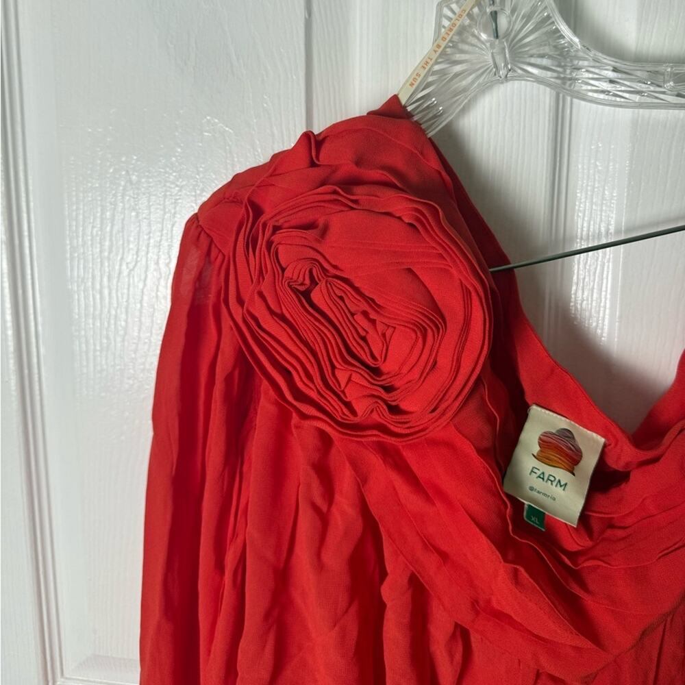 Like new FARM Rio Red Rose Puff Sleeve One-Shoulder Blouse XL - Picture 5 of 10